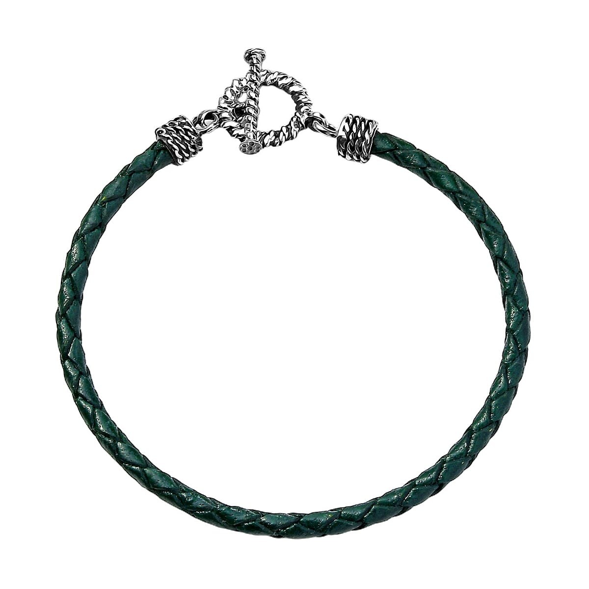 Leather Cord Bracelet Black Oxidized Sterling Silver (7.25 In) Black Brown Green