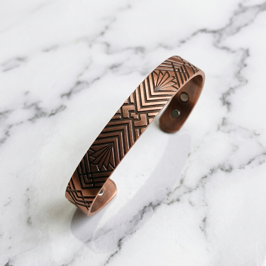 Artisan Pure Solid Copper Magnetic Bracelet Arthritis Therapy Cuff Geometric IV