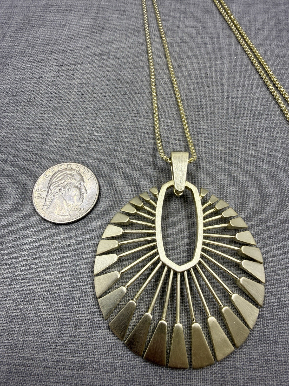 Kendra Scott Deanne Gold Sunburst Fan Pendant Adjustable Slider Bolo Necklace