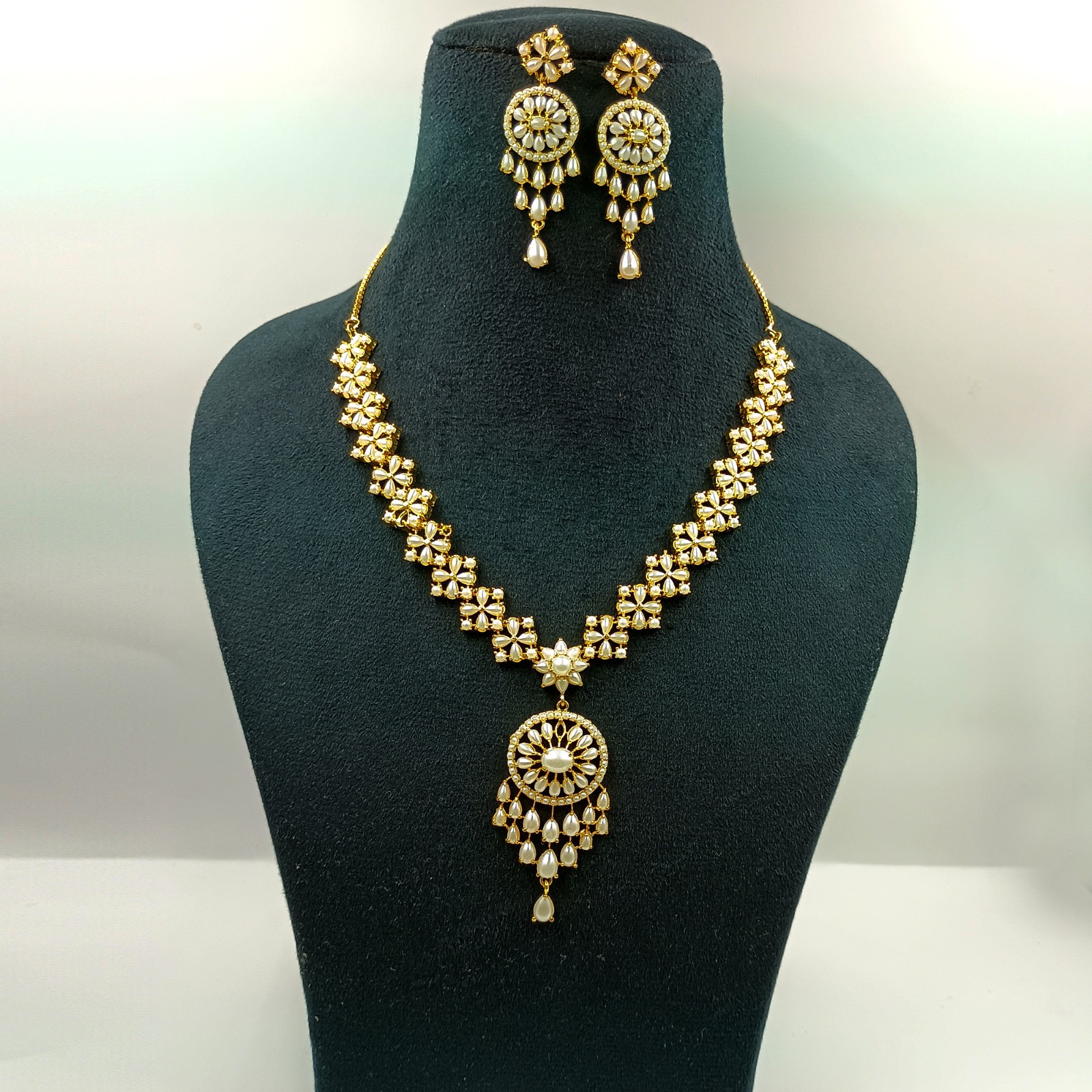 22k Gold Plated Pearl Necklace Set Indian Ethnic Wedding Choker Party Wear Jewel