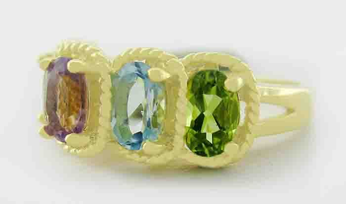 GENUINE 3.38 Cts AMETHYST, BLUE -YELLOW TOPAZ RING 925 SILVER (Gold tone) – NWT