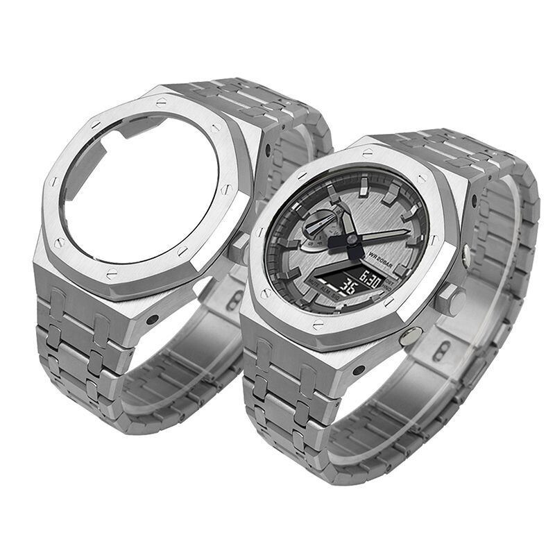 For G-Shock GA2100 GA2110 CasiOak Mod Kit 5th Gen Steel Bezel Case Rubber Strap
