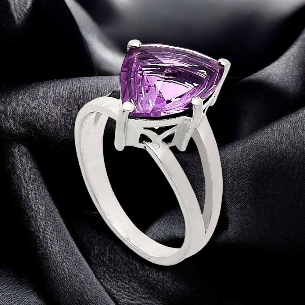 Fancy Cut Natural Amethyst – Brazil 925 Sterling Silver Ring s.9 Jewelry R-1019
