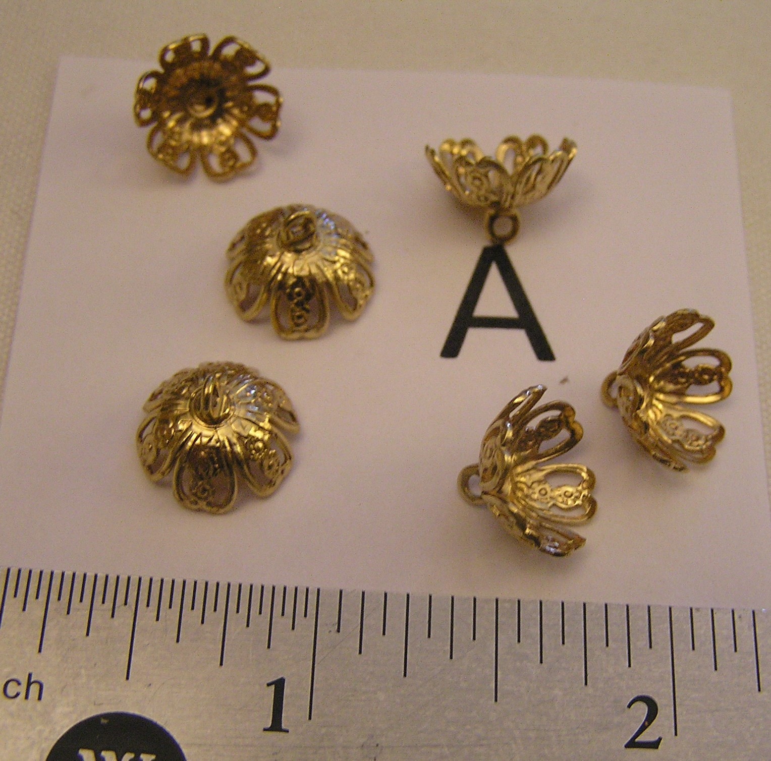VTG Bead Cap Dangles w Bail & Button Backs Filigree Brass GP SP Jewelry Findings