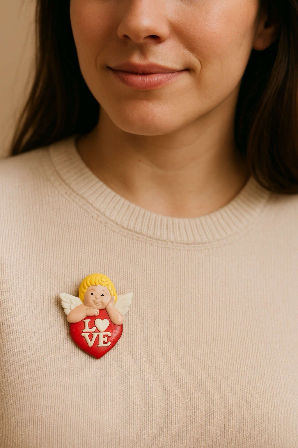 Avon 1970s Love Angel Brooch Red Heart & Wings, 1.25×1.25”, FREE SHIPPING