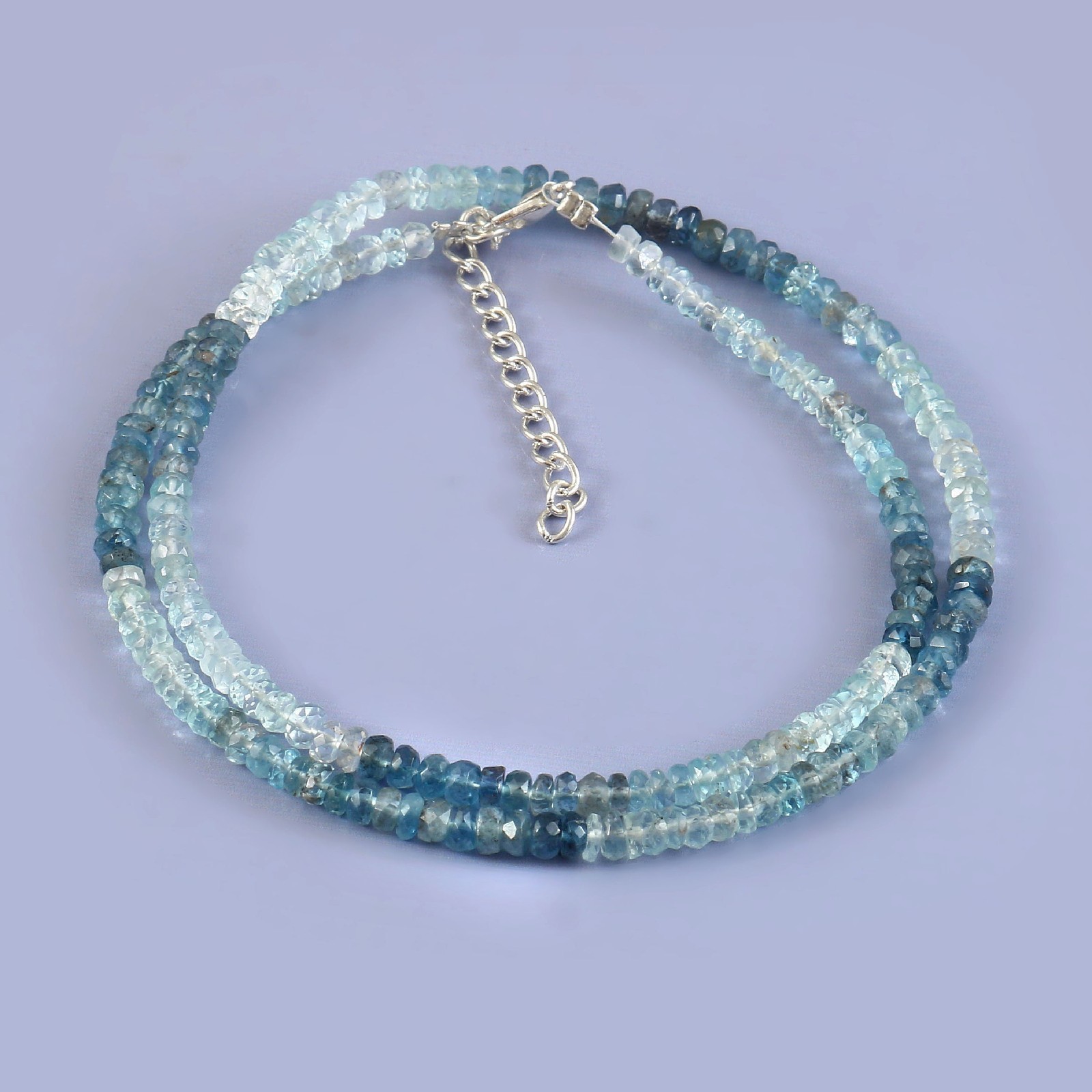 Genuine Blue Aquamarine Faceted Rondelle Necklace | Semi-Precious Gemstone