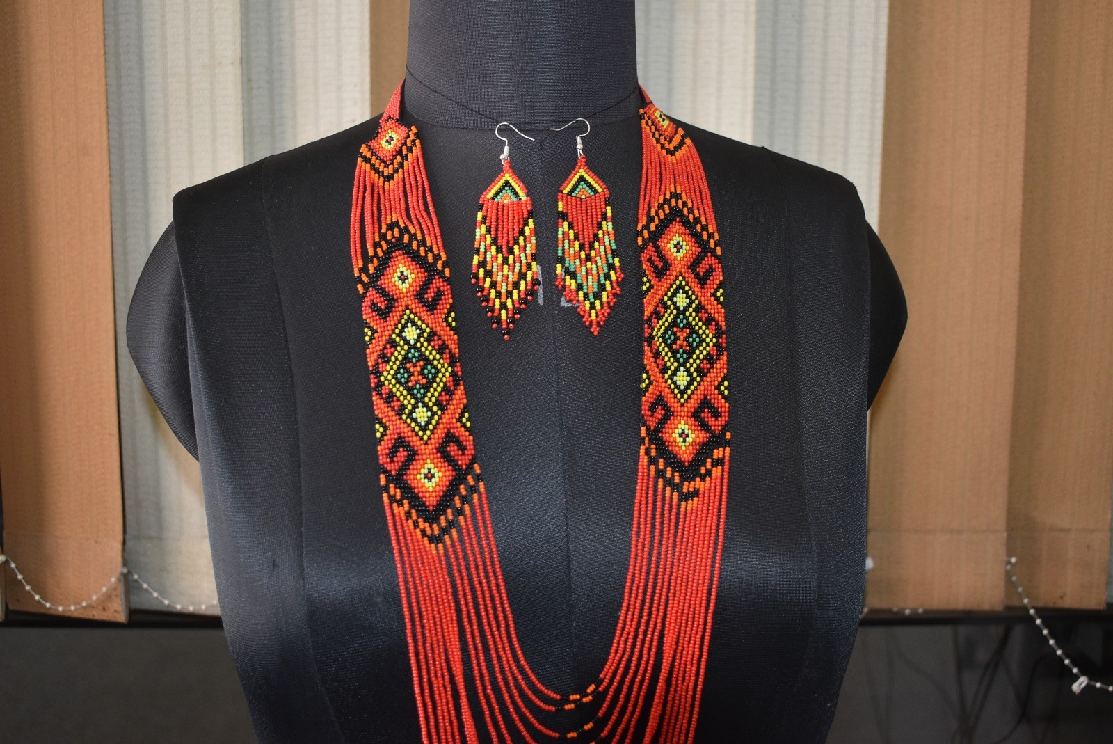 Boho Beaded Handmade Seed Bead American Ukrainian traditional Necklace Earrings