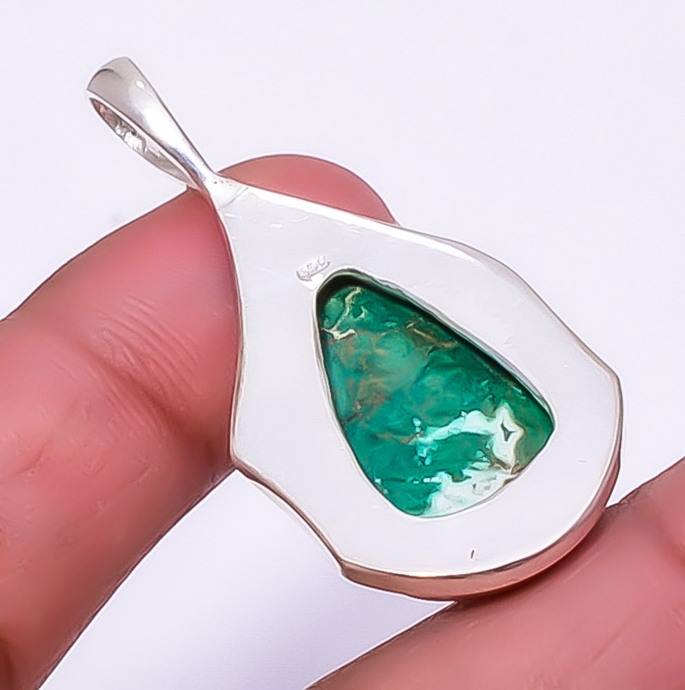 Cuprite Chrysocolla – Africa Gemstone 925 Silver Plated Pendant 1.76″ A362