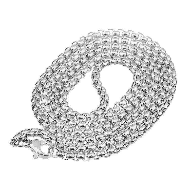 18K White Gold Filled HypoAllergenic Lead-Free 3mm 28″ Round Box Link Chain C5K