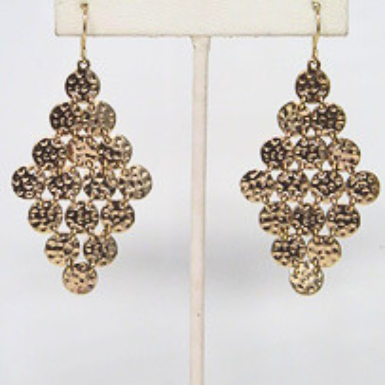 Gold Tone Hammered Disc Chandelier Dangle Earrings Fish Hook Boho Statement