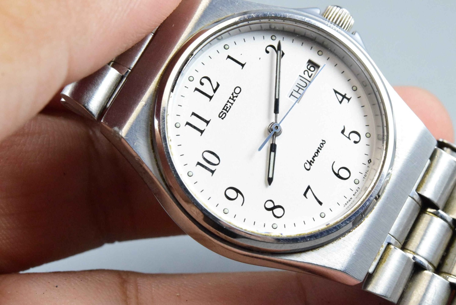Vintage watch Seiko Chronos 5H23-7D20 White Men Quartz Round 37mm