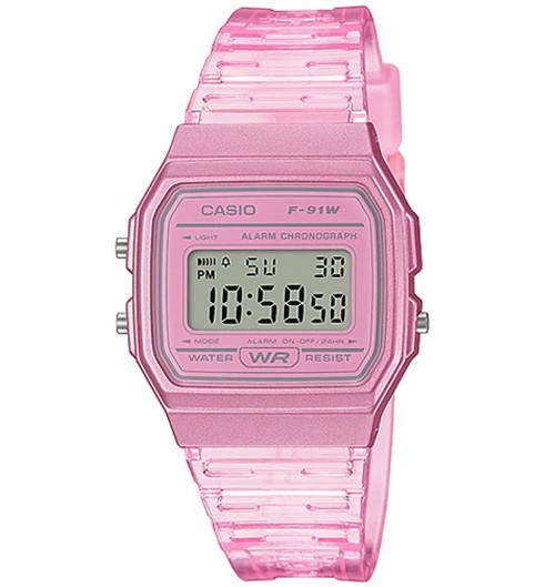 Casio Men’s Transparent Pink Digital Watch – F-91WS-4CF