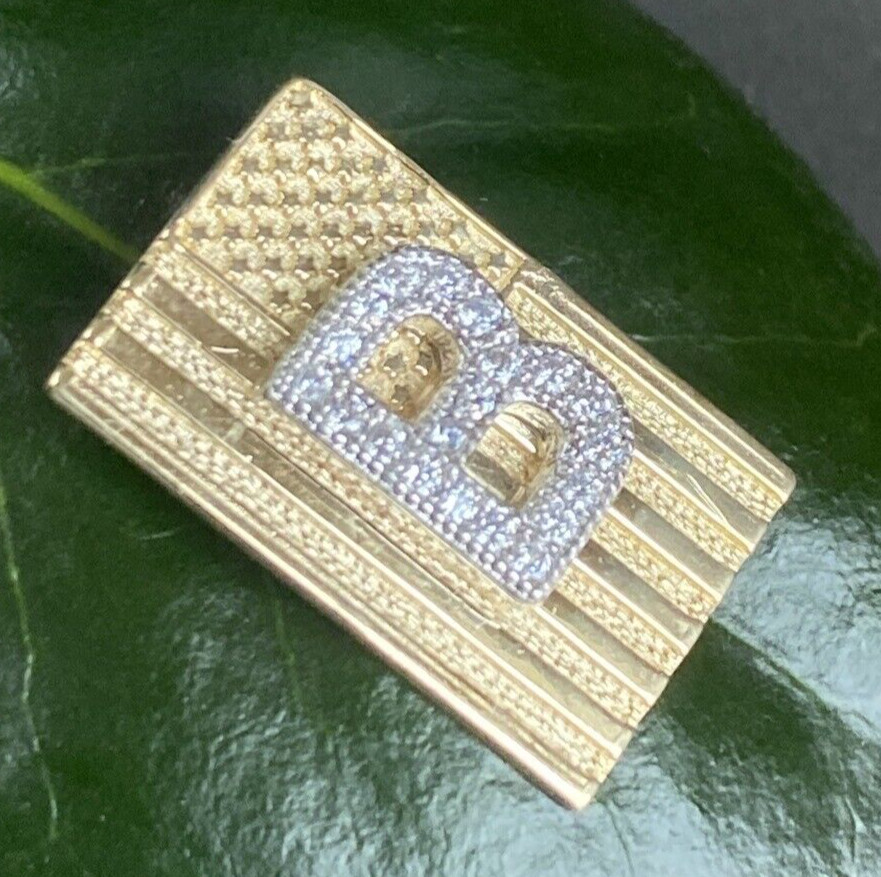 Vintage Diamond Pendant Remember 09/11/2001 B Initial 14K Yellow Gold USA Flag