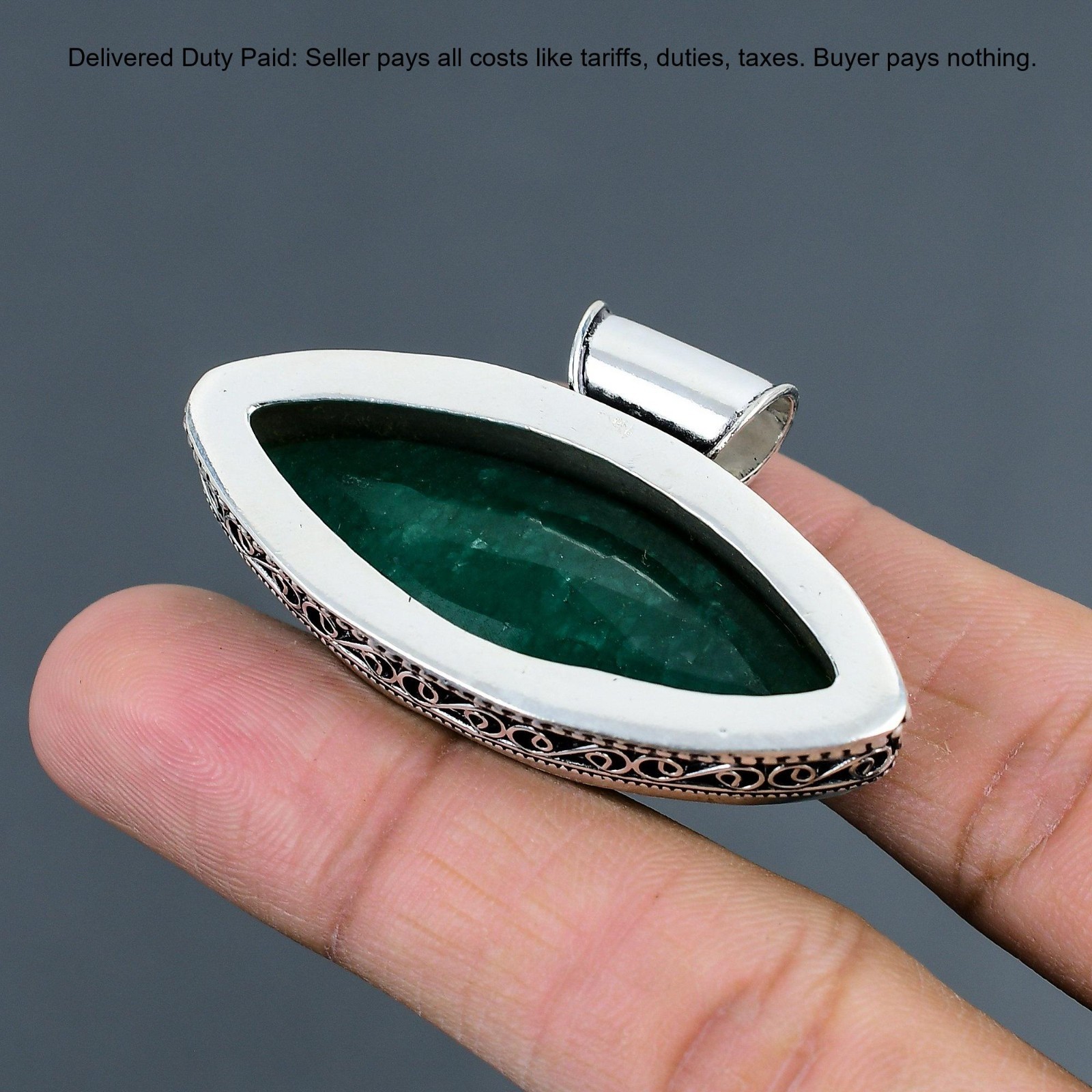 Natural Zambian Emrald Sterling Silver Bezel New Vintage Wedding Pendant Jewelry