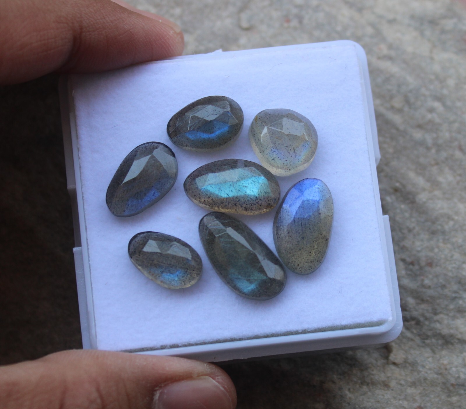 12 Pieces Labradorite Blue Sheen Rose Cut, 53.75 Carats Natural Blue Fire Labrad