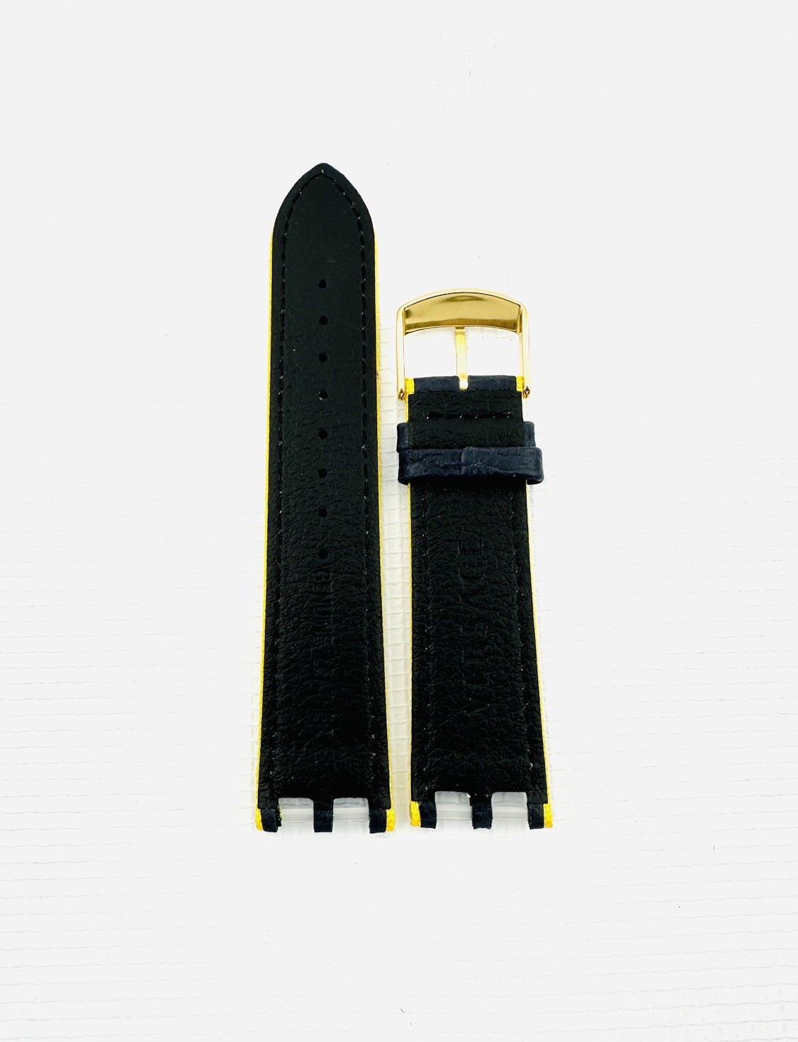 VERSACE WATCH STRAP , VAH , BLUE + YELLOW STITCHING YELLOW, GOLDEN TONGUE BUCKLE