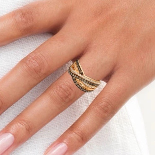 Le Vian Chocolate / White Diamond Ring 5/8 ct tw Round-cut 14K Strawberry Gold 6