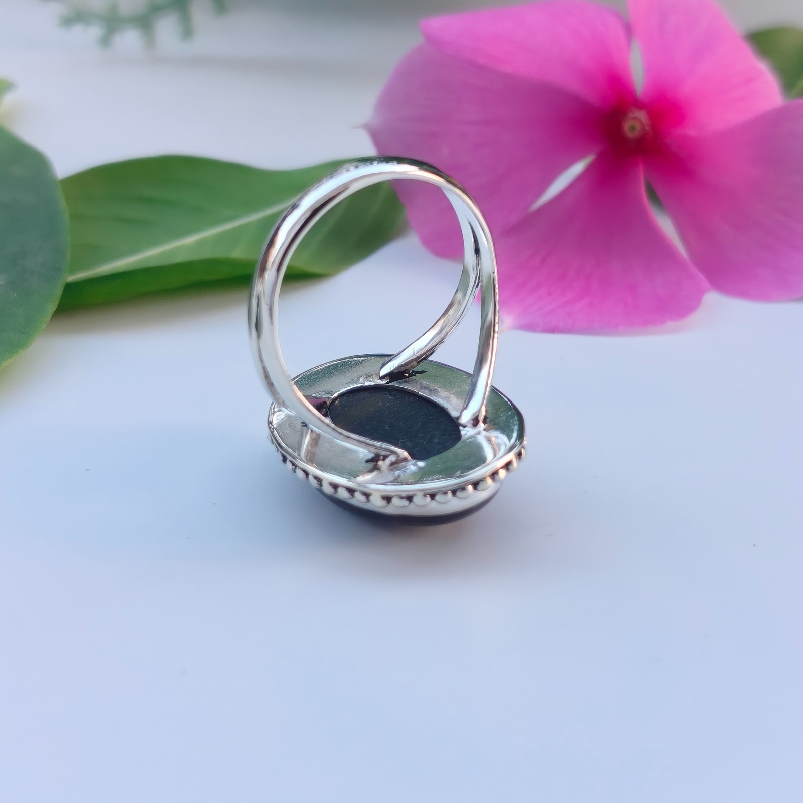 Black Fossil Coral Gemstone 925 Silver Handmade Statement Ring Jewelry
