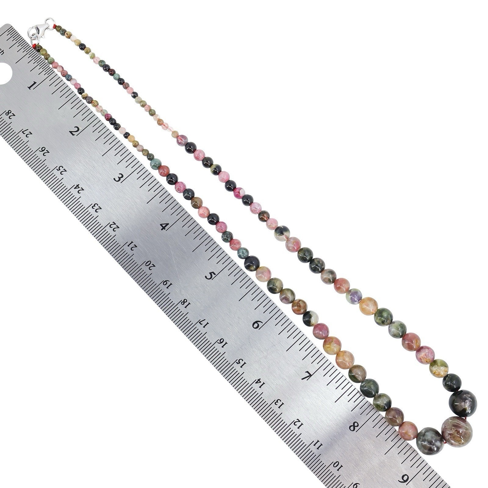 D’Joy Tourmaline Beaded Necklace Multi Color Graduated Gemstone 10.9mm 18”