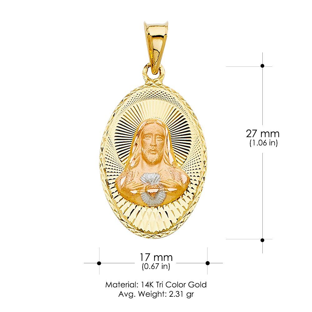 14K Tri Color Gold Jesus Stamp Religious Charm Pendant &1.2mm Box Chain Necklace