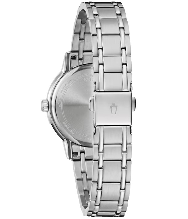 BULOVA CLASSIC 96P235 NAVY DIAL SILVER BRACELET QUARTZ 32MM WOMENS WATCH