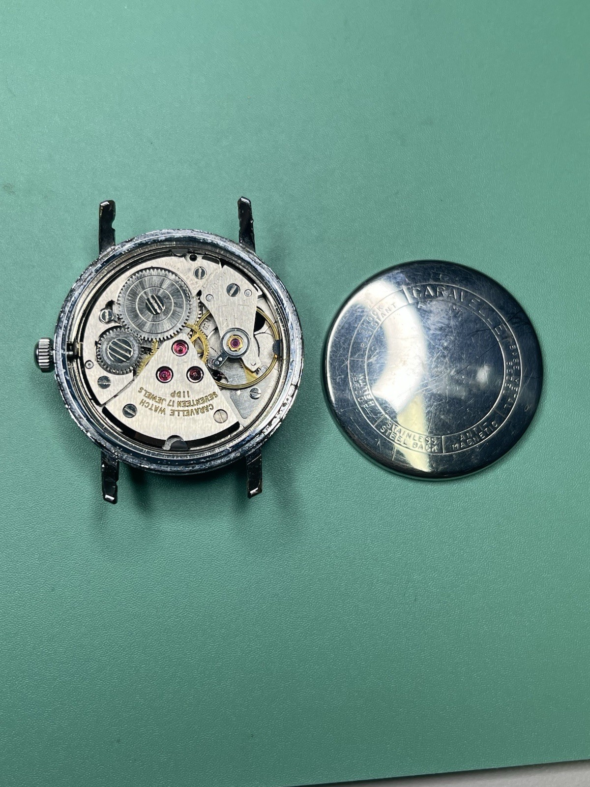 Caravelle 11DP Manual 17 Jewels Black Dial Stainless 31.5mm. Movement Serviced