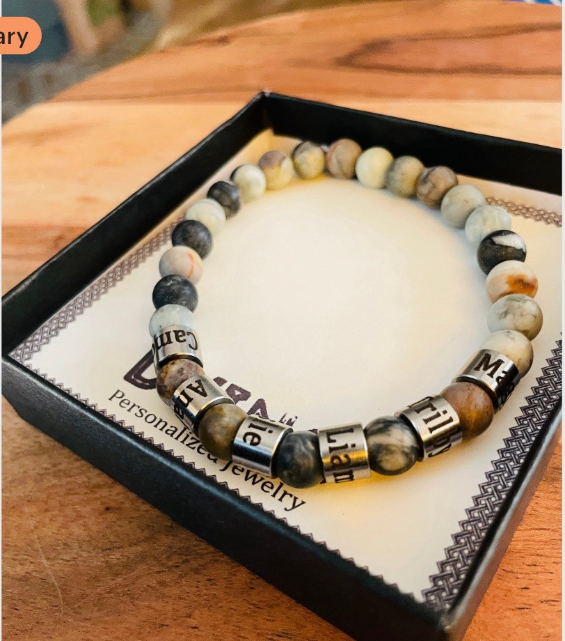 Personalized Engraved Men Jasp Stone Bracelet with Names – Jasp Kids Names Brace