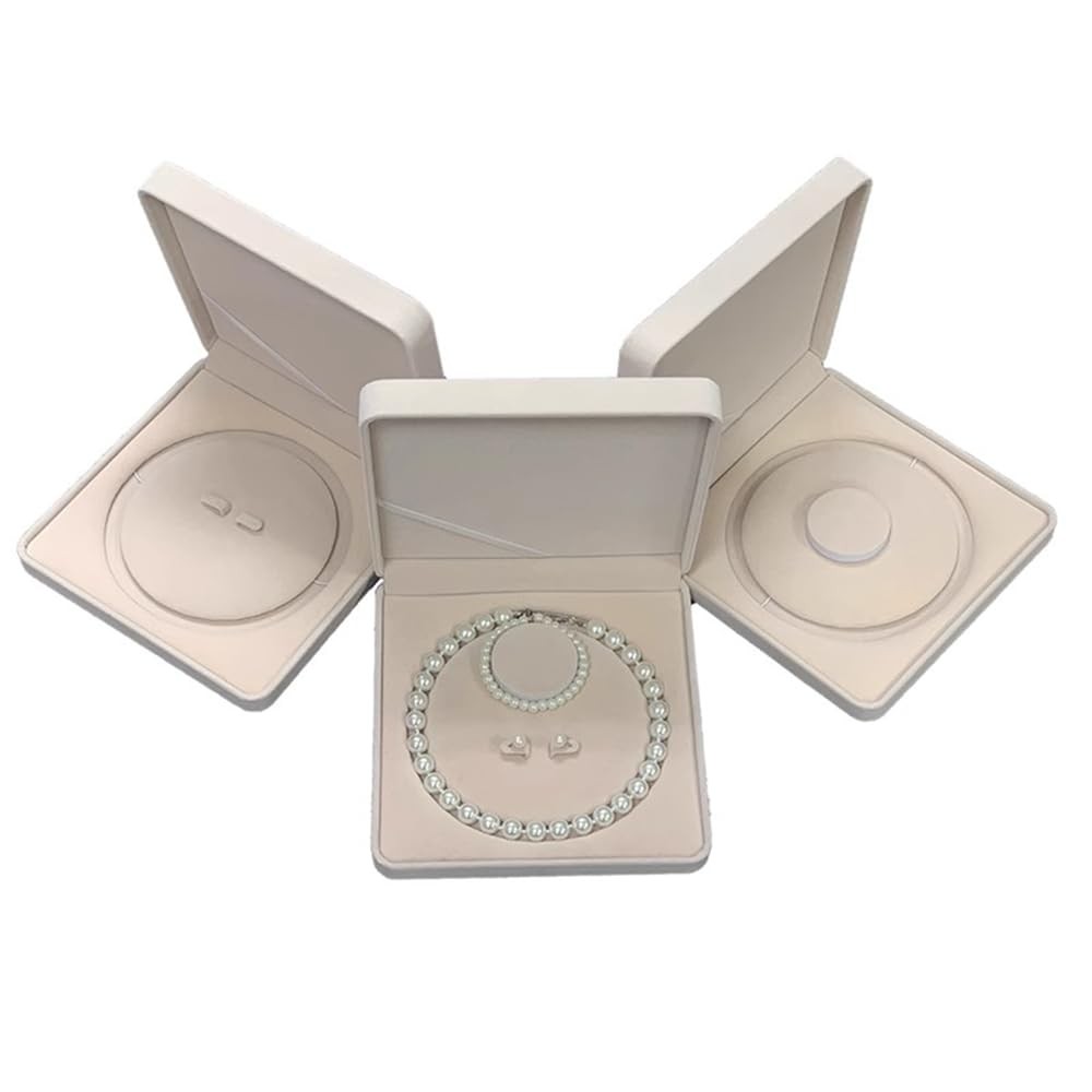 JunningGor Jewelry Velvet Box Beige For Pearl Necklace Earrings Bracelet