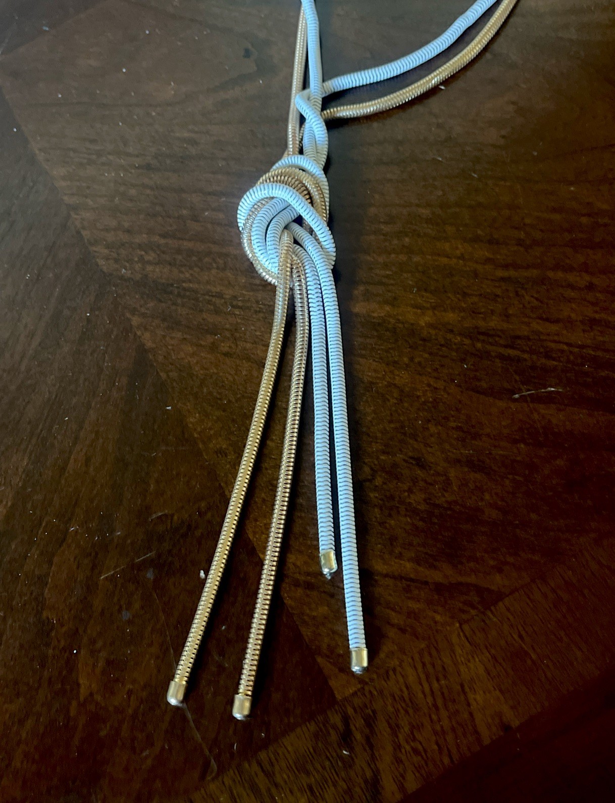 New ELLEN TRACY Gold Tone And White Tassel And Knotted Metal Necklace $45