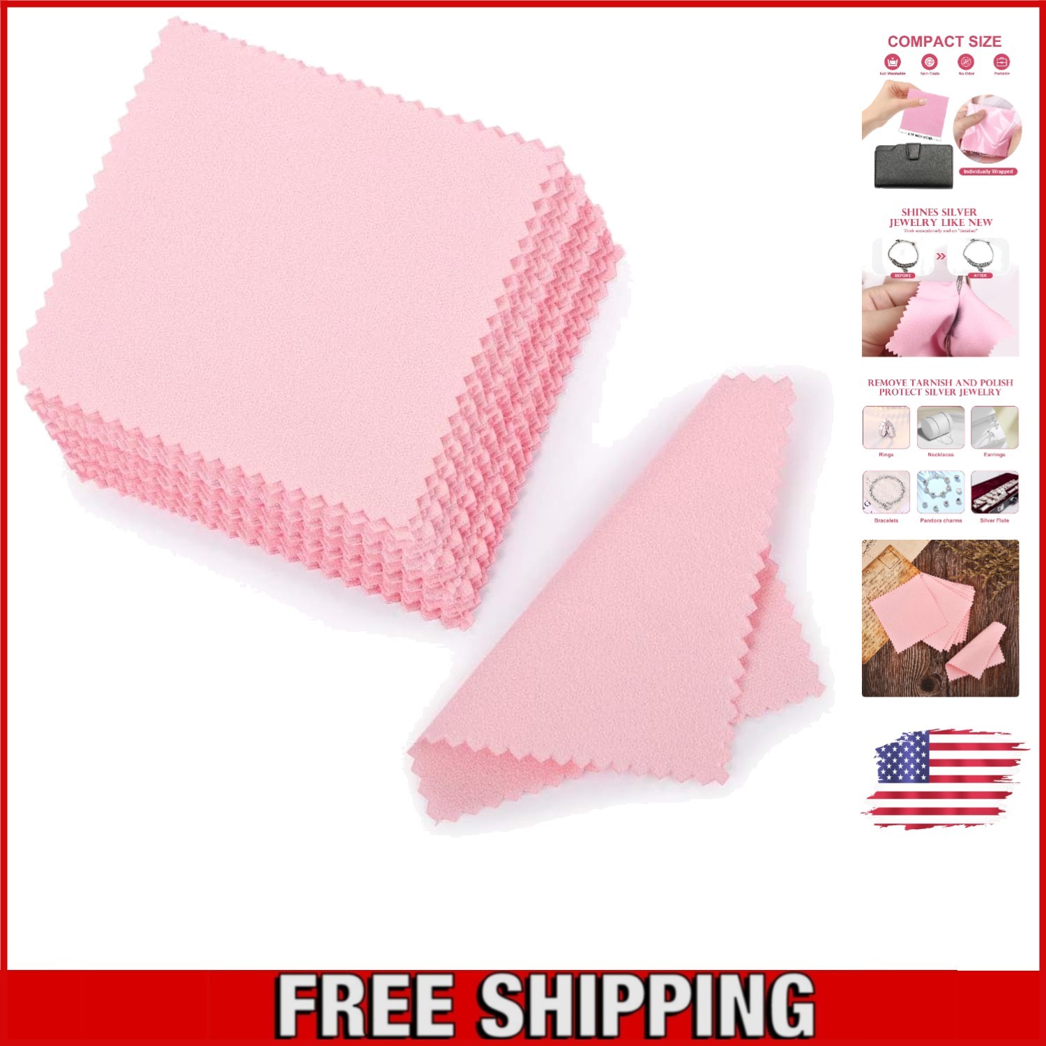 50PCS Pink Suede Jewelry Cleaning Cloth for Gold, Silver & Platinum Care