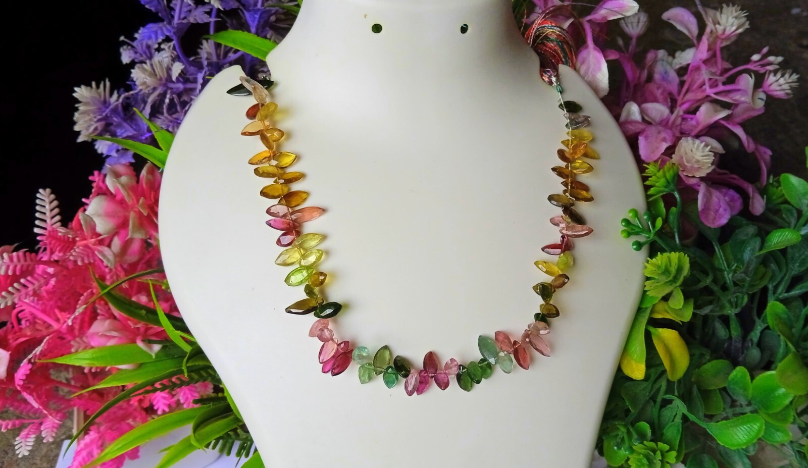 14.5×4.5-8×4 MM Natural Faceted Multi Tourmaline Marquise Cut 8 Inch Necklace