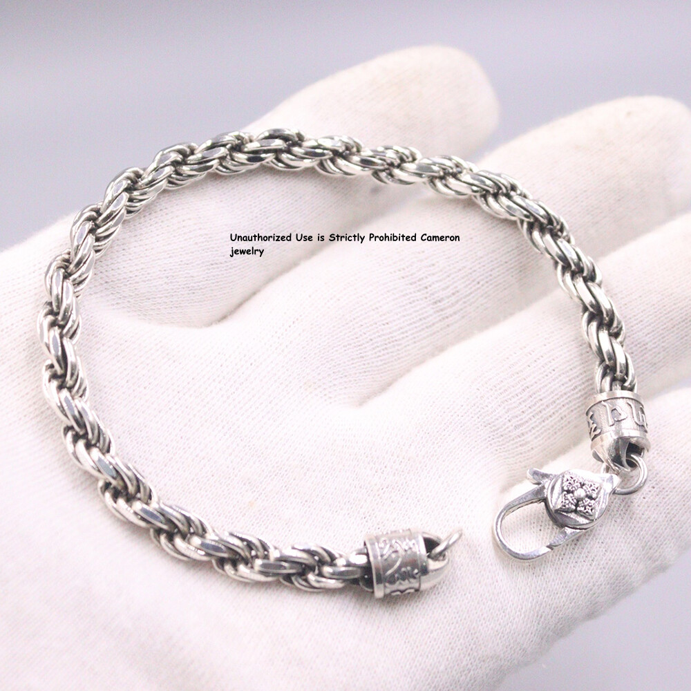 Pure S925 Sterling Silver Chain 6mm Twist Rope Link Bracelet 25-26g 8.26inch