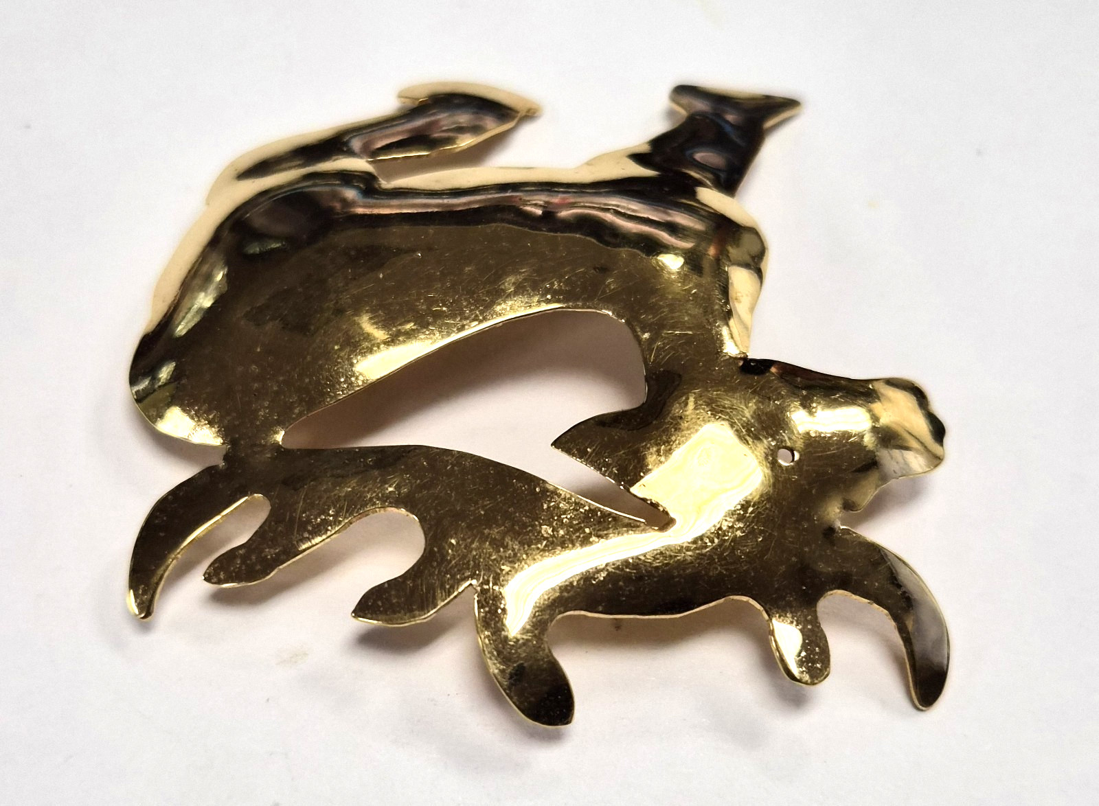 Estate Decorative Christmas Metal Gold Tone Mountain Reindeer Pin / Brooch