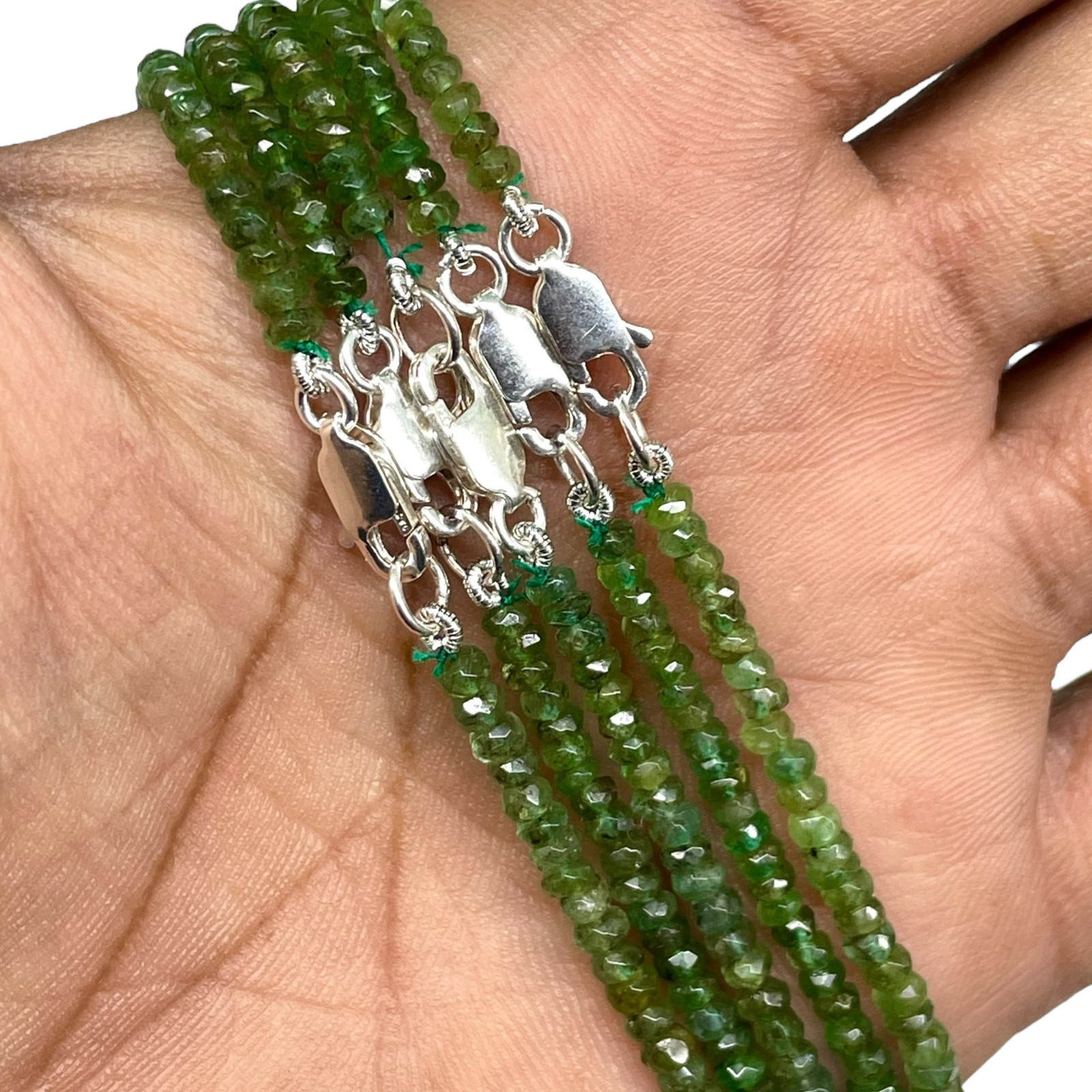 Natural Zambian Emerald Necklace Strand Untreated Faceted Beads 925 Clasp 18 In