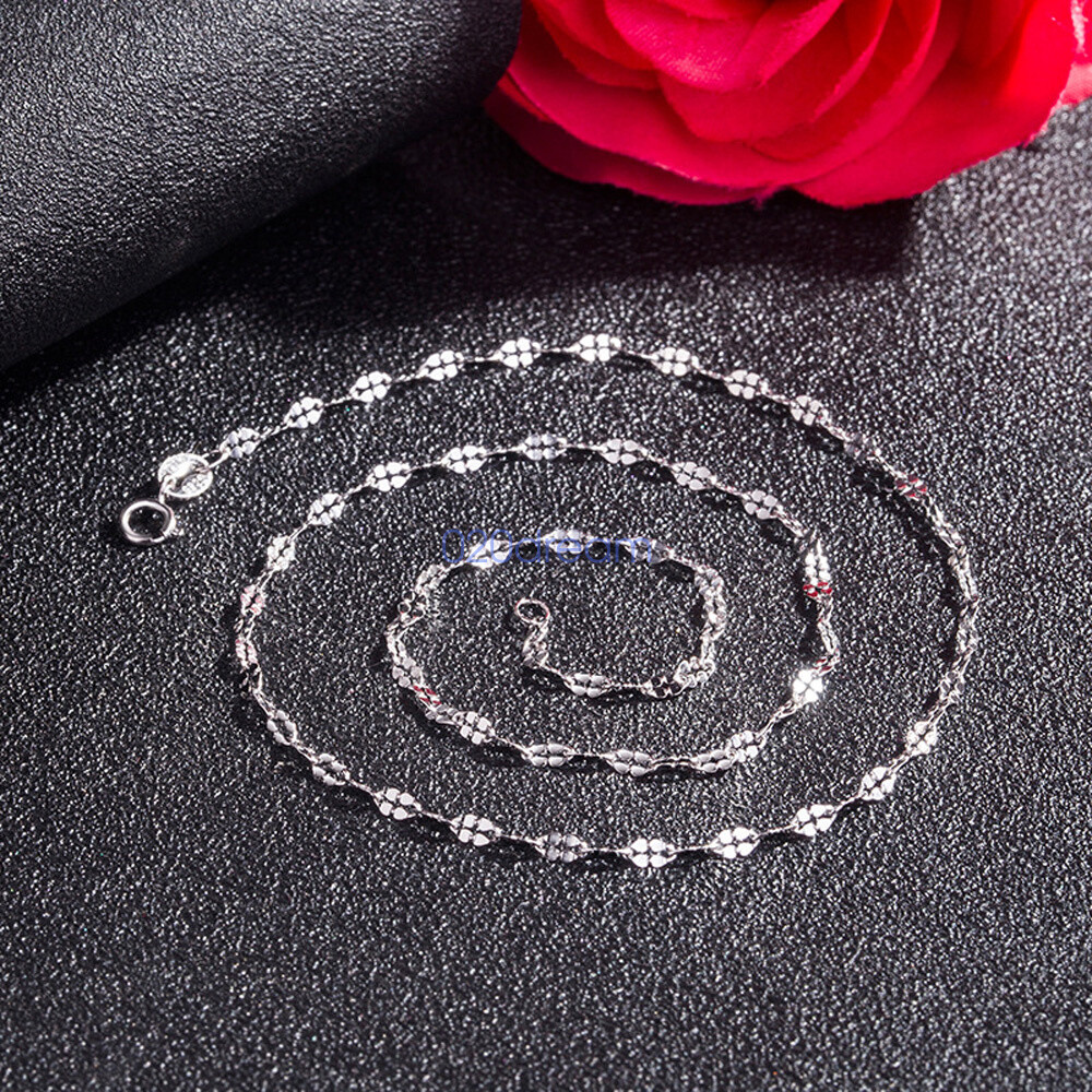 Real 925 Sterling Silver Necklace 2.5mm 4 leaves Chain 14-26″ Extend Adjust Gift