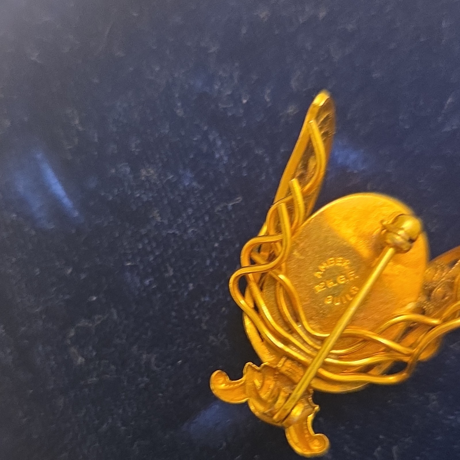 12 K Gold Tone Bee/Insect Brooch Pin, Orange Cabochon Bezel Set