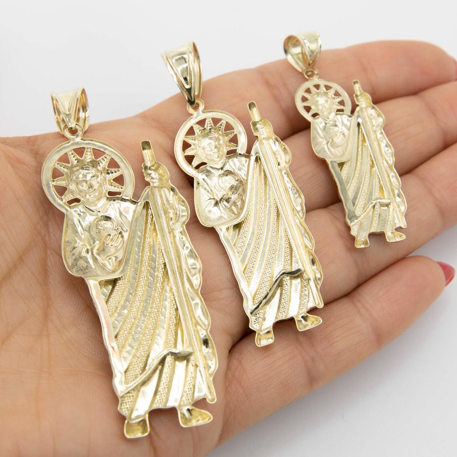 Diamond-Cut St. Jude Pendant Real Solid 10K Yellow White Gold All Sizes