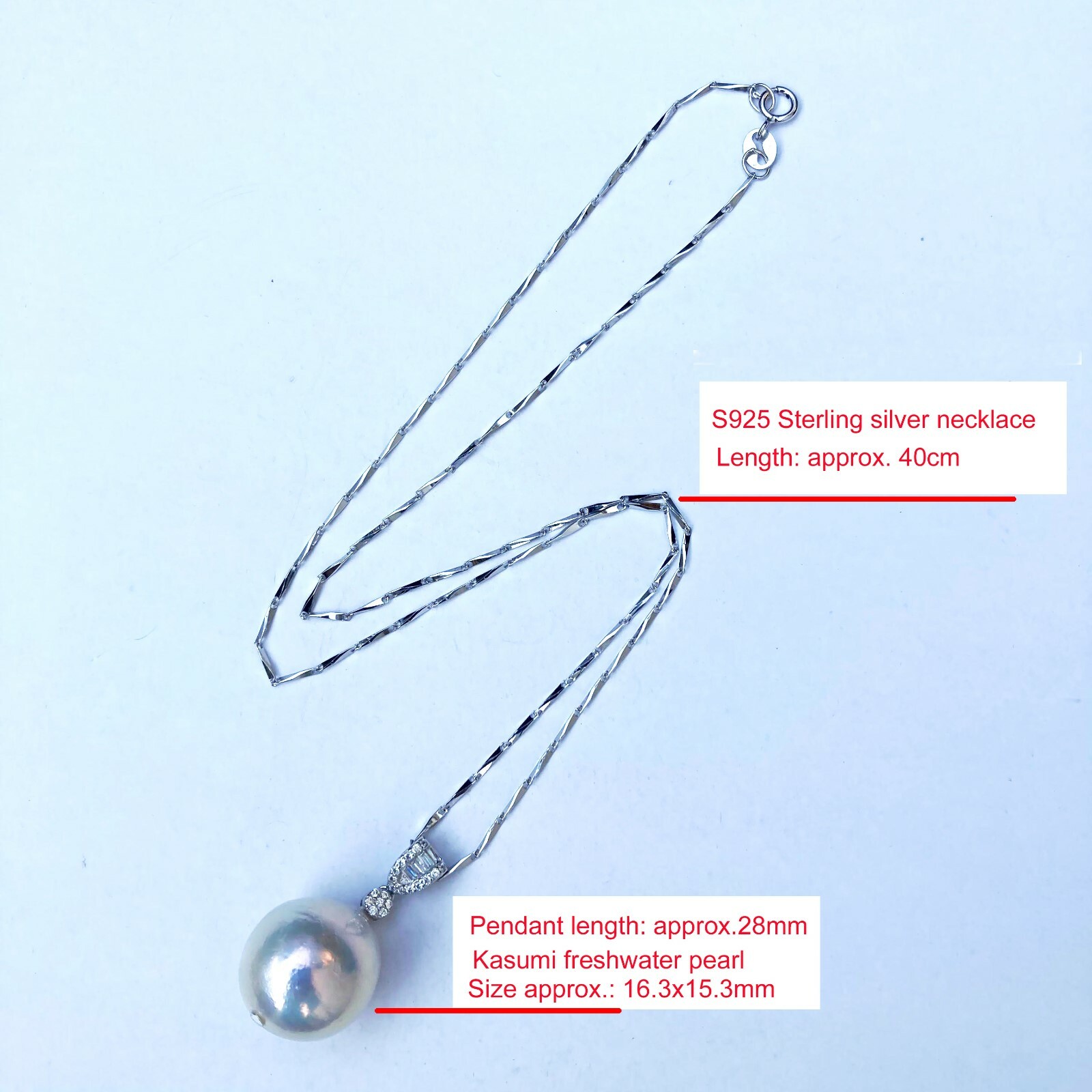 16mm Kasumi white freshwater Pearl high luster sterling silver Pendant necklace