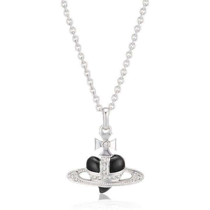 Diamante Black Heart Orb Necklace Pendant with drawstring