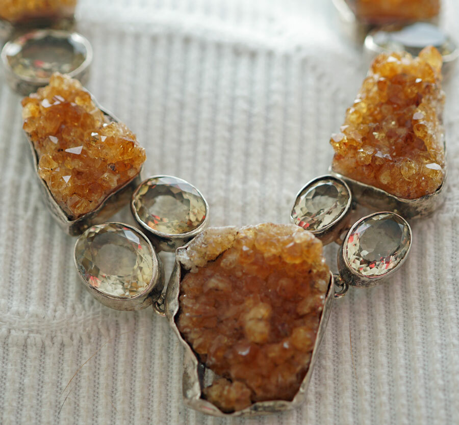 Citrine Crystal Necklace 925 Silver Handmade 45.5cm Bizarre