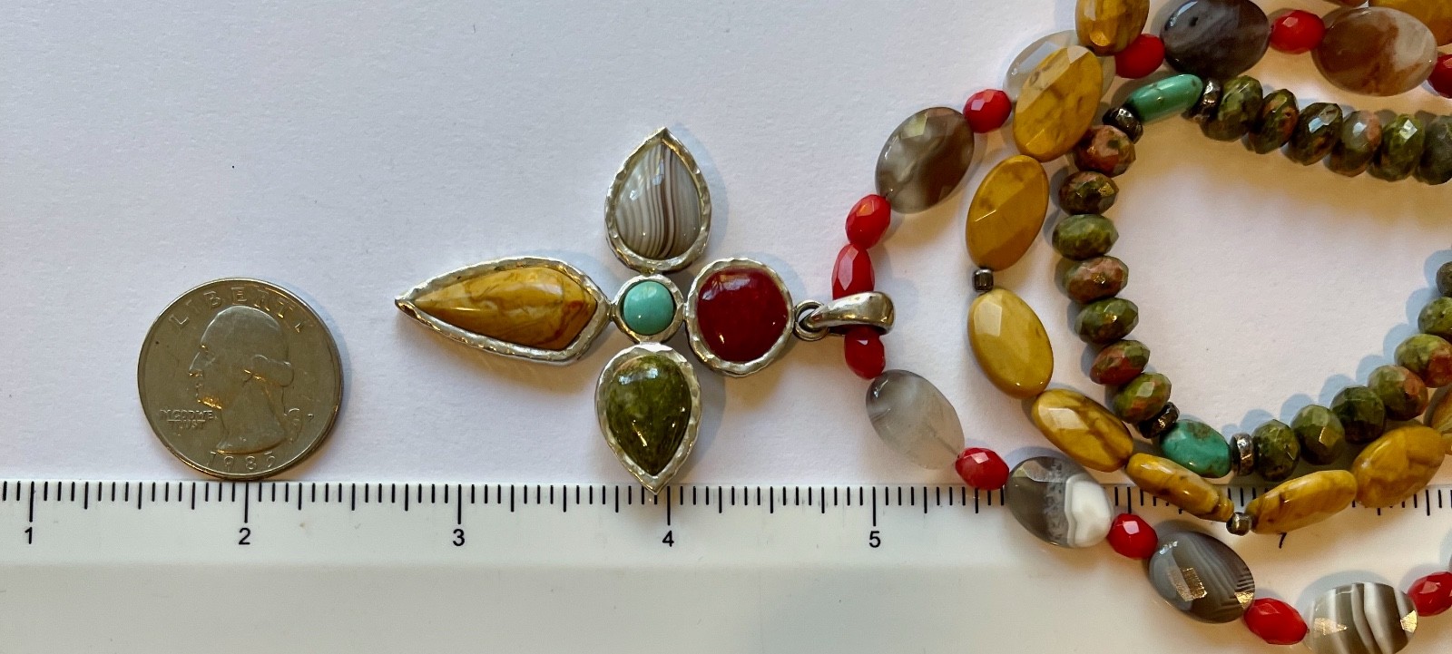 VINTAGE BARSE 925 Sterling Silver MULTI STRAND GEMSTONE Cross Necklace Earrings