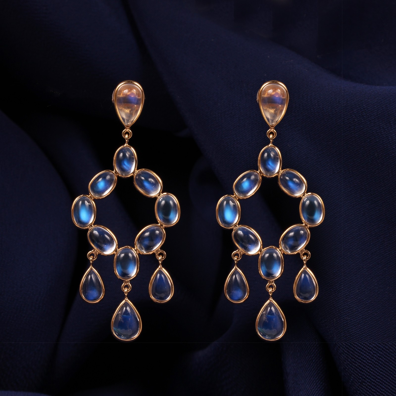 Moonstone Chandelier Earrings 925 Silver Gold Plated Pear Oval Drops Jewelry NEW