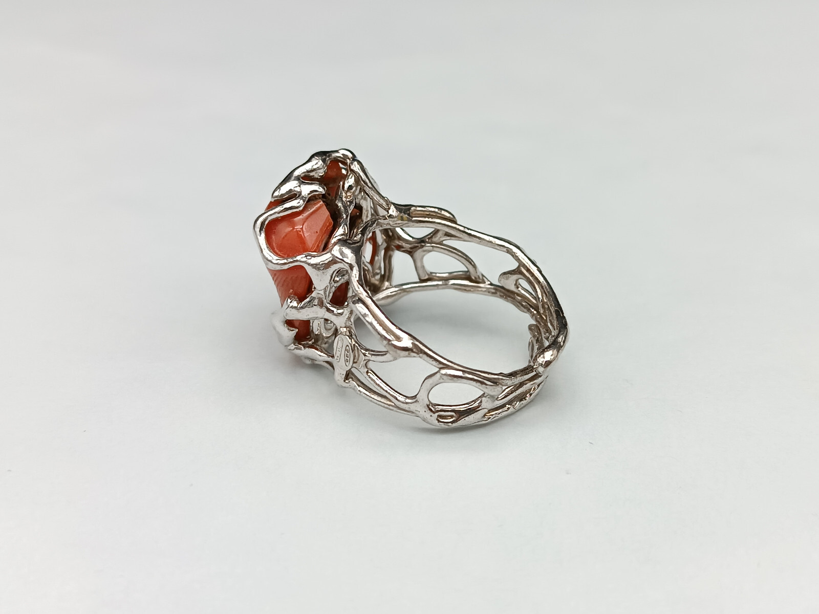 Women’s Ring Real Red Italian Red Silver White 925 Adjustable Band