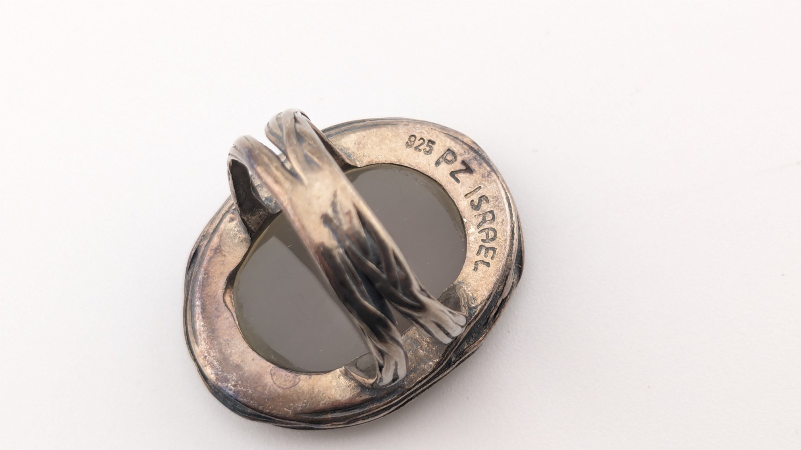Vintage Sterling Silver Ring PZ Israel 925 Paz Creations Gray Agate Size 7