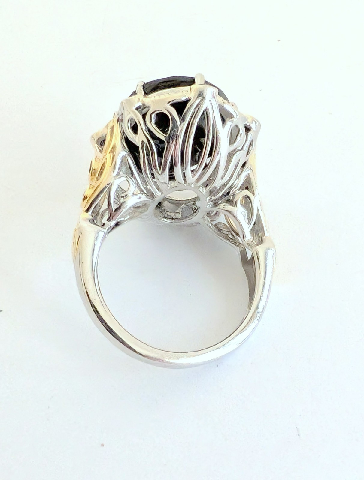 Gorgeous STS Karis Black Spinel 18K Gold/Rhodium over Sterling Silver Ring 6.5