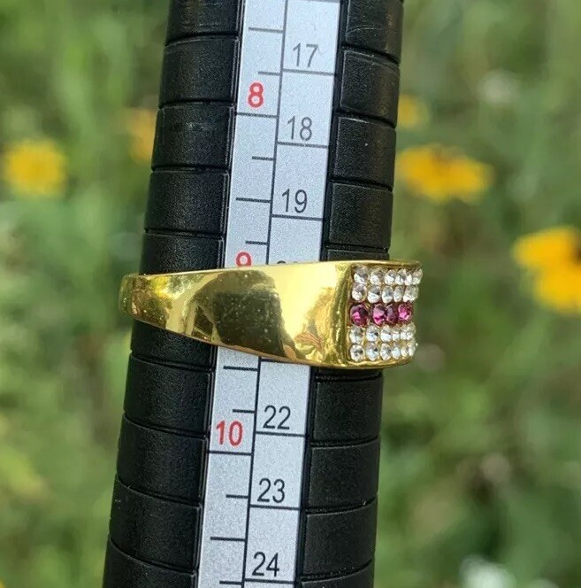 2 Piece – Simulated Ruby & Diamond Gold Tone Band And Cocktail Ring. Brand New!