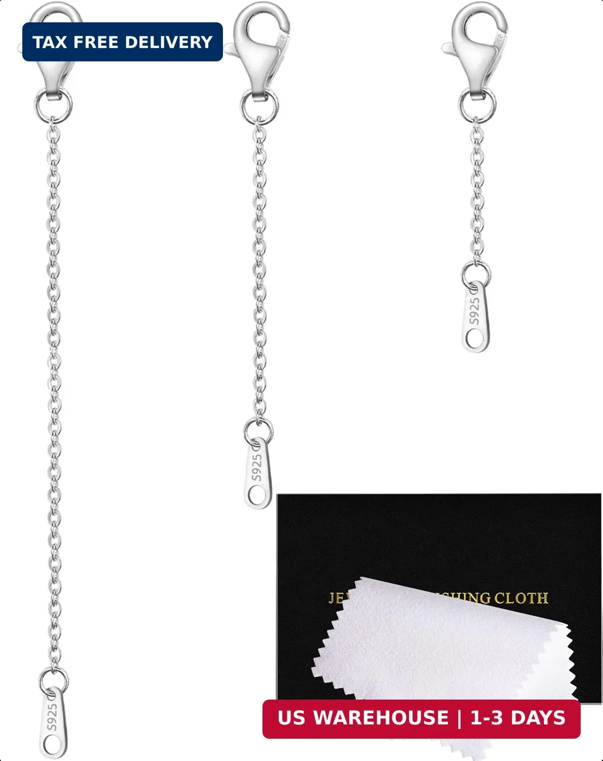 Sterling Silver Necklace Extenders Set – 3 Sizes for Perfect Fit
