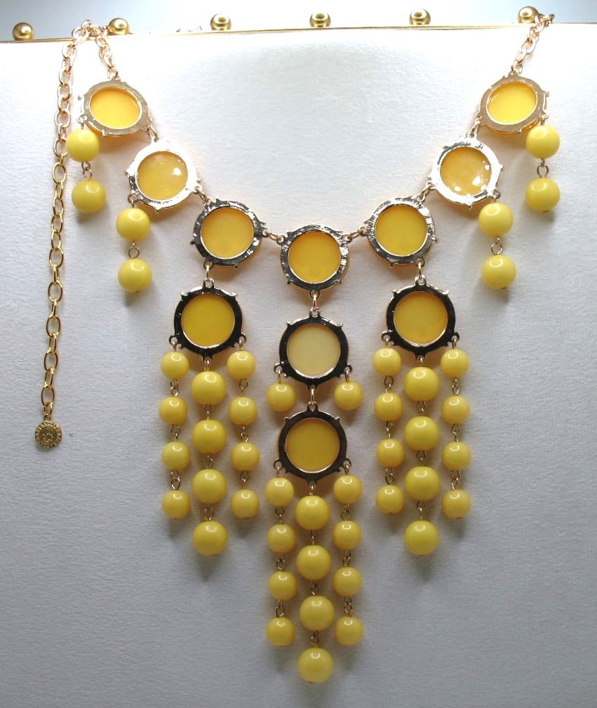 Vintage RJ Graziano beaded bib statement runway necklace Shades of yellow