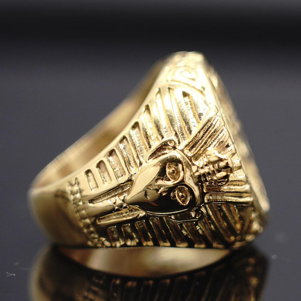 MENDEL Gold Plated Mens Hip Hop Egyptian Pharaoh King Tut Eye Of Horus Ring Men