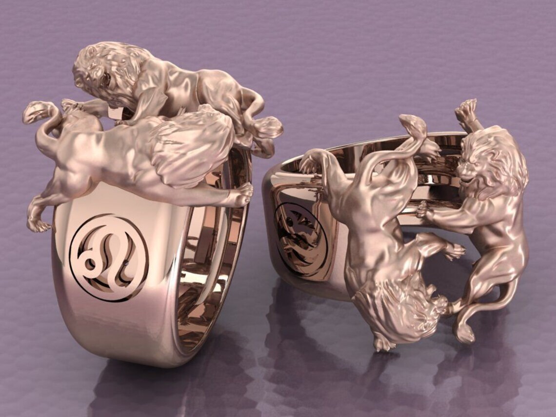 Moderately Included n/a Gold Over Lion Ring 925 Solid Yellow Gold